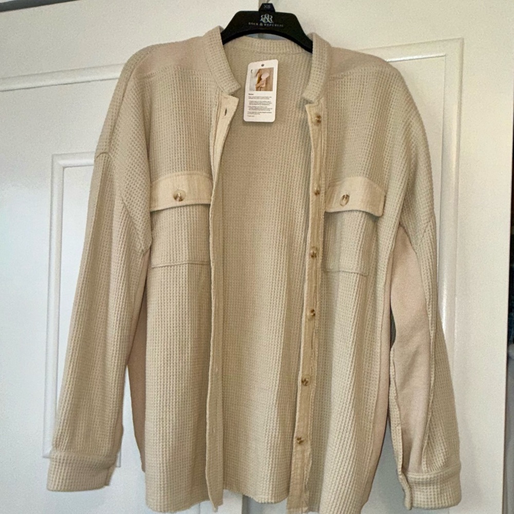 Cream Button-Up Knit Shacket